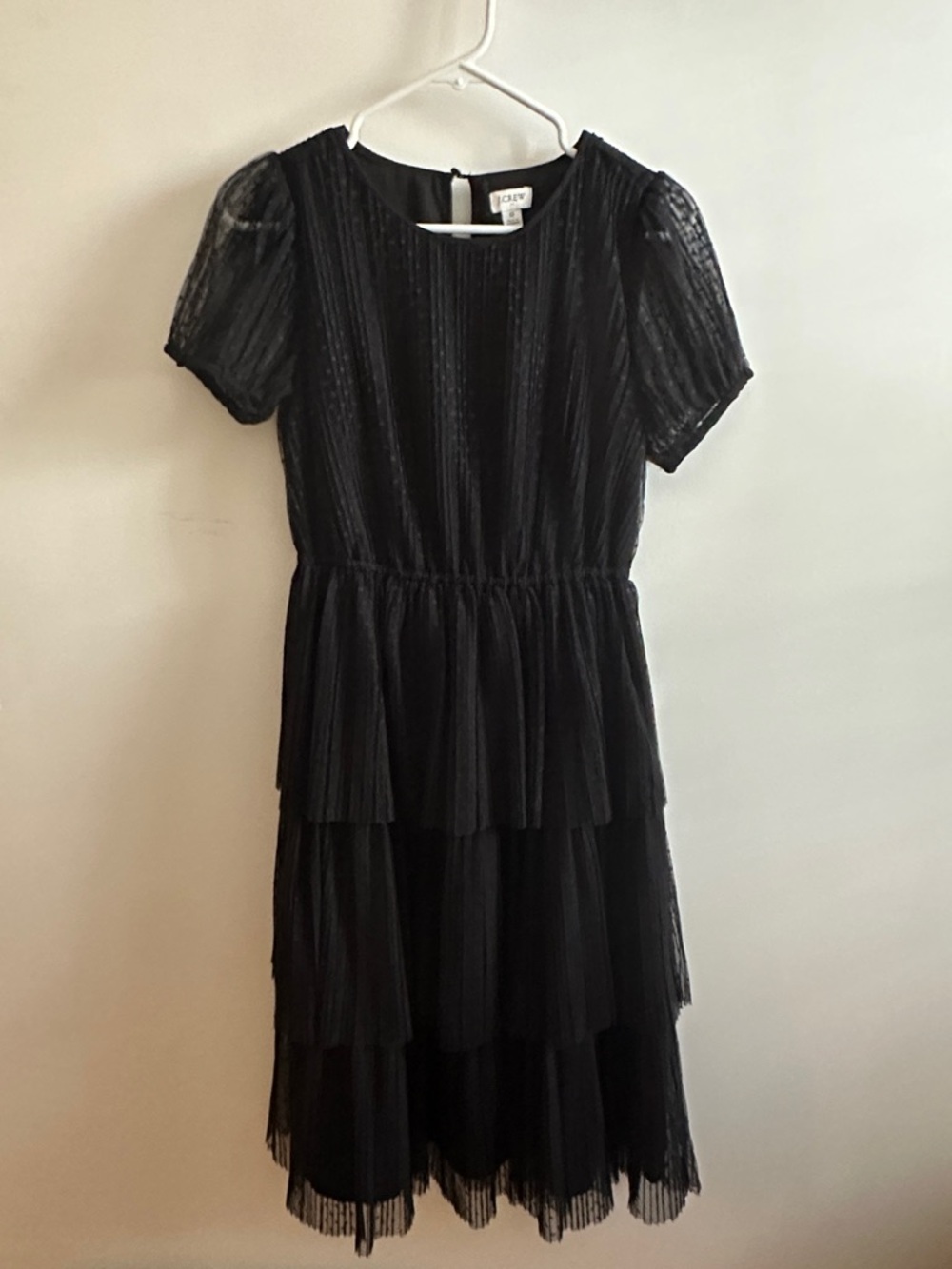 J. Crew Black Tiered Pleated Short-Sleeve Dress